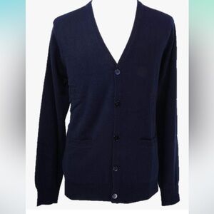 Shephe-men’s-L-navy blue-100% cashmere, button down, preppy, cardigan sweater.